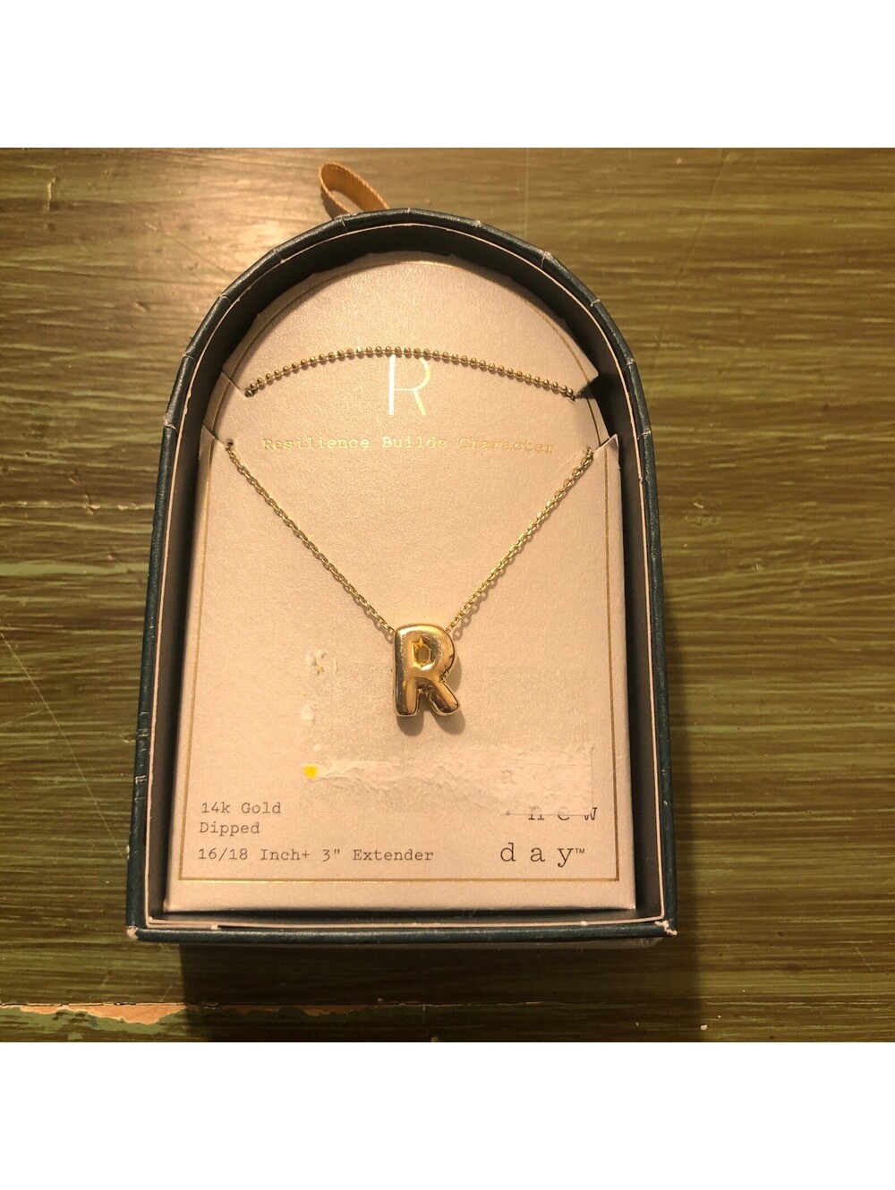 A New Day NWT 14k Gold Dipped Bubble "R" Necklace 16/18" w/3" Extender